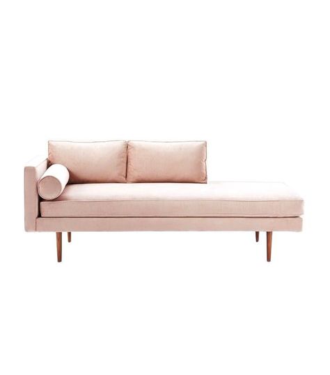 What Men Really Think of Our Favorite Décor Trends via @MyDomaine Fabric Furniture, Chaise Lounger, Pink Sofa, Modul Sofa, Beautiful Sofas, Wooden Floor, A Living Room, Furniture Inspiration, Lounge Sofa