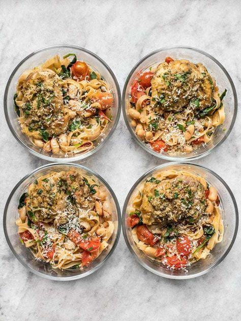 This Herb Butter Chicken Meal Prep covers all the bases (meat, carb, vegetable, and FLAVOR) with just two easy recipes. BudgetBytes.com Butter Chicken Meal Prep, Herb Butter Chicken, White Bean Pasta, Individual Meals, Single Serve Meals, Tuscan White Bean, Budget Bytes, Bean Pasta, Meal Prep Plans