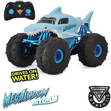 Experience all-terrain performance with the official Monster Jam Megalodon STORM RC! This 1:15 scale remote control Monster Jam monster truck drives on water and any Monster Truck Toys, Remote Control Trucks, Keep On Going, Rc Monster Truck, Monster Jam, Remote Control Cars, Toy Trucks, Rc Toys, Toys R Us