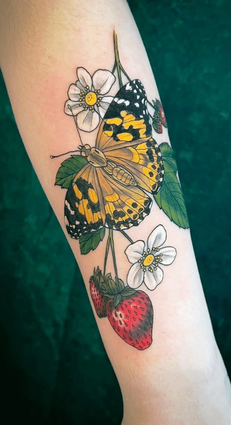 Strawberry Mushroom Tattoo, Tattoo Ideas Strawberry, Retro Tattoo Ideas, Strawberry Tattoo Design, Strawberry Tattoo Ideas, Strawberry Tattoo, Fruit Tattoo, Bug Tattoo, Mushroom Tattoos