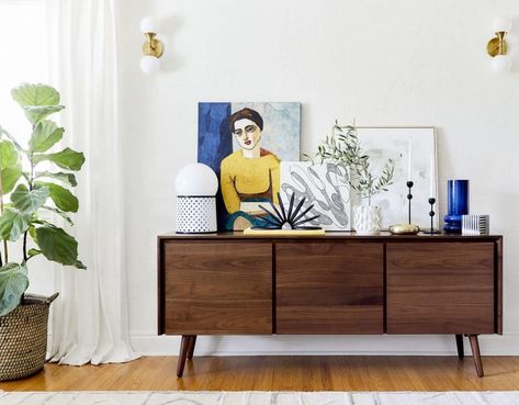 4 Ways to Style That Credenza For "Real Life" + Shop Our Favorite Credenzas - Emily Henderson Under Deck Storage, Credenza Styling, Tv Credenza, Credenza Decor, Emily Henderson Design, Emily Henderson, Dining Room Storage, Sideboard Designs, Vintage Sideboard