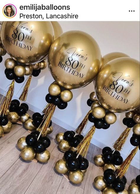 60th Birthday Balloons, Balloon Table Centerpieces, 50th Birthday Balloons, Black And Gold Party, Balloon Centerpiece, 50th Birthday Celebration, Balloon Business, 50th Birthday Decorations, 60th Bday