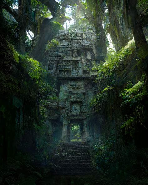 ArtStation - Deep Jungle Ruins Rainforest Fantasy Art, Mayan Fantasy Art, Mayan Concept Art, Fantasy Jungle Aesthetic, Jungle Temple Concept Art, Fantasy Ancient Ruins, Jungle City Fantasy Art, Fantasy Swamp Art, Fantasy Temple Art