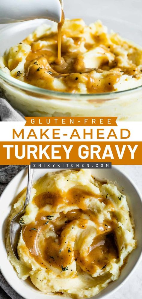 This Make-Ahead Gluten-Free Turkey Gravy is a quick and easy Thanksgiving side dish that's rich and flavorful! This one-pot stovetop turkey gravy is one of the best Thanksgiving food ideas for dinner! Gluten Free Turkey Gravy, Make Ahead Turkey, Thanksgiving Food Ideas, Food Ideas For Dinner, Turkey Gravy Recipe Easy, Make Ahead Turkey Gravy, Turkey Gravy Easy, Homemade Turkey Gravy, Gluten Free Gravy