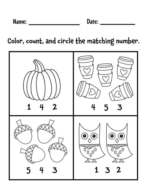 Preschool Counting Activities, Preschool Number Tracing, Preschool Counting Worksheets, Coloring Worksheets For Kindergarten, Preschool Numbers, Counting Activities Preschool, Pre K Worksheets, Prek Crafts, Preschool Number Worksheets