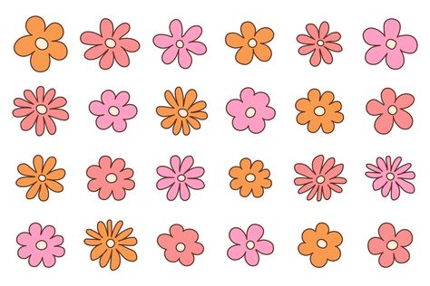 Groovy hippie 70s set. Funny cartoon flower, daisy, etc. Sticker pack in trendy retro p Groovy Flower Tattoo, Hippie 70s, Cartoon Flower, Daisy Art, Flash Tattoos, Flower Daisy, Cartoon Flowers, Flower Stencil, Flower Tattoo Designs