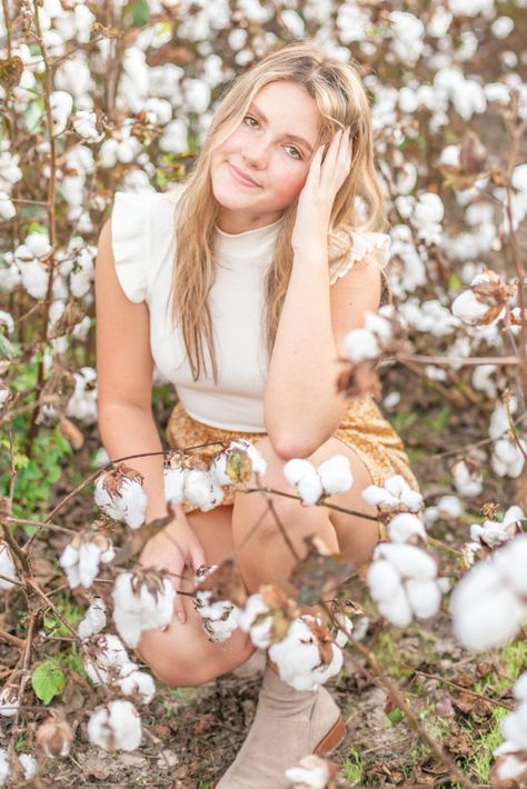 Cotton Field Session with Morgan - carliannphotography.com Senior Pictures In Cotton Field, Cotton Feild Pics, Cotton Field Senior Pictures, Cotton Field Family Pictures, Cotton Field Photoshoot, Cotton Field Pictures, Cotton Field Photography, Field Poses, Field Pics