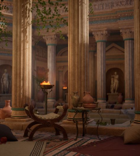 Greek House Interior, God Neptune, Ancient Rome Aesthetic, Greek Bedroom, Ancient Roman Houses, Ancient Roman Architecture, Roman House, Sea God, Modular Lighting