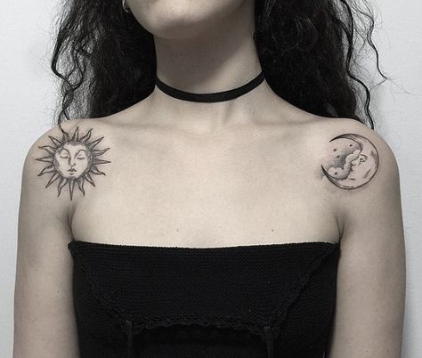 Sun And Moon Tattoos, Tattoo Sonne, Moon Sun Tattoo, Moon Tattoos, Muster Tattoos, Moon Tattoo Designs, Sun Tattoos, E Tattoo, Sun Tattoo