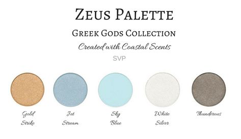 Palette inspired by Greek God Zeus Mythology Olympian Created with Coastal Scents Eyeshadow Mythology Color Palette, Greek Mythology Colour Palette, Greek God Color Palette, Greek Gods Color Palette, Greek Colour Palette, Greek Colors Palette, Percy Jackson Color Palette, Greek Mythology Color Palette, Greek Color Palette