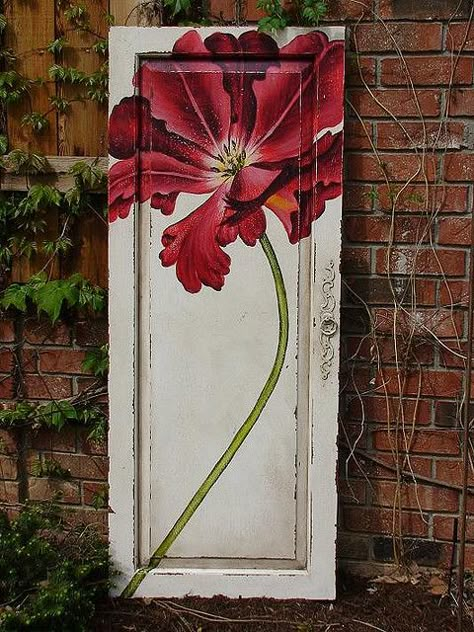 If I can't grow anything beautiful (which, so far, I can't seem to do)...I could always paint something beautiful and stick it outside! *giggle* Salvaged Doors, Painted Door, Doors Repurposed, Cool Doors, Old Door, Old Doors, Beautiful Doors, Painted Doors, Door Ideas