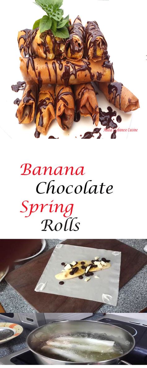 This is really a terrific treat for chocolate banana lovers! If you are anything like me, you will love these.  If not or If you think that bananas and chocolate could not go together as a filling for spring rolls, I am here to tell you that you are wrong and you don’t know what you are missing. Spring Roll Filling, Banana Nutella, Microwave Cooking, I Am Here, House Kitchen, Chocolate Banana, Spring Rolls, Fruit Desserts, Food Bloggers