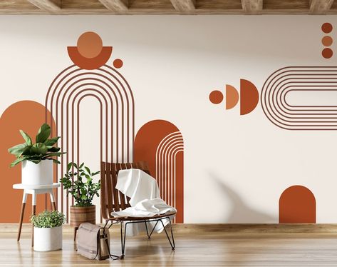 Boho Color Wallpaper, Abstract Wall Mural, Geometric Removable Wallpaper, Modern Wallpapers, Mid Century Modern Wallpaper, Ink Water, Modern Mural, Artistic Wallpaper, Abstract Shape