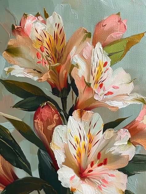 #AcrylicPainting #AlstroemeriaFlowers #RichDetail #HighResolution #VibrantColors Alstroemeria Bouquet, Pink Alstroemeria, Alstroemeria Flower, Beautiful Acrylic Painting, Inspirational Digital Art, Photography Movies, Vintage Tree, Realistic Paintings, Delicate Flowers