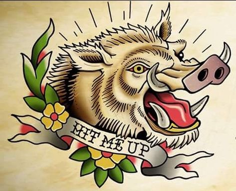 Year of the boar Traditional Boar Tattoo, Boar Tattoo, Sailor Jerry Tattoo Flash, Storm Tattoo, Catholic Tattoos, Pig Tattoo, Sailor Jerry Tattoos, Flash Tattoo Designs, Traditional Tattoo Design