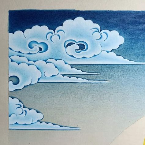 Tibetan Clouds Drawing, Tibetan Clouds, Cloud Artwork, Nepal Art, Buddhist Art Drawing, Kerala Mural Painting, Water Drawing, Asian Painting, Tibetan Art