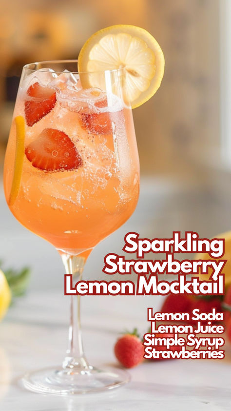 Sparkling Strawberry Lemon Mocktail Wedding Mocktails, Lemon Mocktail, Christmas Mocktail Recipes, Best Mocktails, Cocktail Cards, Summer Mocktails, Christmas Mocktails, Easy Mocktails, Christmas Drinks Alcohol