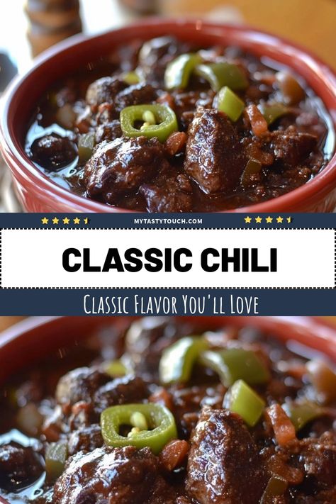 I love this classic chili for its rich flavor and hearty texture! Perfect for cozy nights or gatherings. With tender chunks of meat, beans, and a hint of spice, it’s a dish that warms the soul. Try it with your favorite toppings for an extra kick! Championship Chili Recipe, Chuck Roast Chili, Gourmet Chili, Classic Chili Recipe, Meat Chili, Classic Chili, Slow Cooked Meat, 2024 Recipes, Traditional Chili