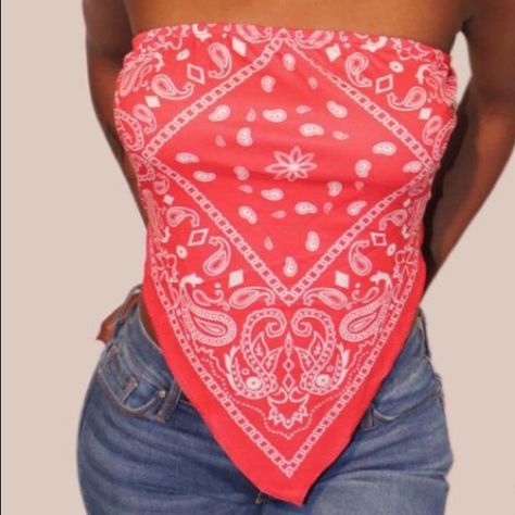 Red Strapless Bandana Paisley Print Bandeau Top Brand New Bandana Top, Paisley Bandana, Flirty Tops, Headband Outfit, Strapless Crop Top, Rayon Top, Paisley Top, Bodysuit Top, Red Bandana