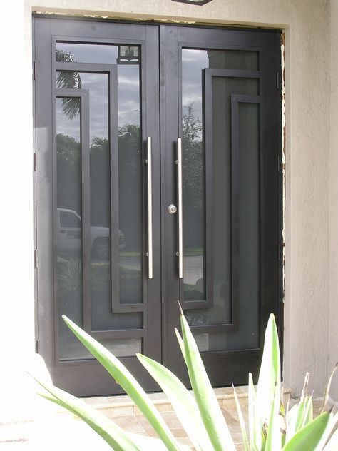 Ornamental Impact Iron Door | Hurricane Iron Door | SIW Impact Windows & Doors Wrought Iron Front Door, Double Door Entrance, Door And Window Design, Impact Doors, Iron Front Door, Iron Entry Doors, Modern Exterior Doors, Contemporary Front Doors, Iron Door Design