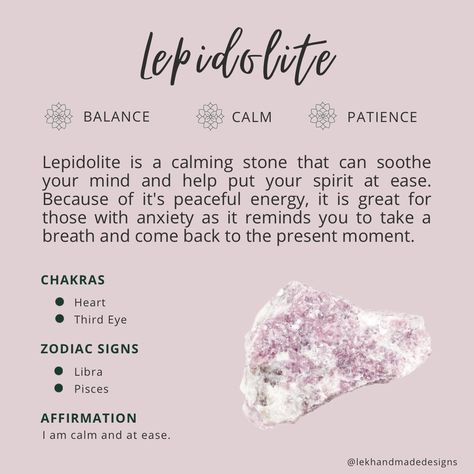 Lepidolite Meaning Crystal Healing, Lepidolite Aesthetic, Lepidolite Crystal Meaning, Friendship Questionnaire, Zen Den Ideas, Lepidolite Meaning, Crystal Grimoire, Witchy Crystals, Crystal Healing Chart