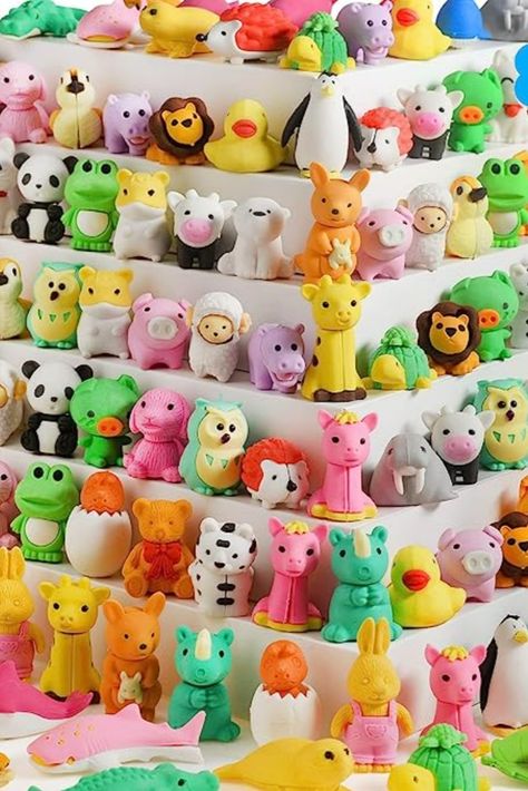 Eraser Collection, Carnival Gift, Student Prizes, Animal Erasers, Cool Erasers, 2000s Toys, Clear Plastic Bags, Pencil Eraser, Oddly Satisfying Videos