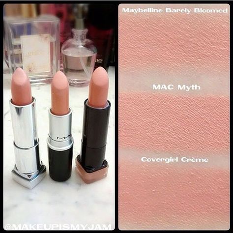 15. MAC Myth & Maybelline Barely Bloomed | Splurge Or Save: The Best MAC Lipstick Drugstore Makeup Dupes Velvet Teddy Mac, Mac Myth, Revlon Matte Balm, Mac Lipstick Collection, Mac Beauty, Makeup Tutorial Mac, Best Mac Lipstick, Mac Lipstick Shades, Mac Velvet Teddy