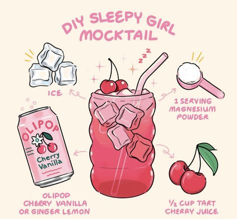 Olipop Mocktail, Night Cap Drink, Fun Beverages, Iced Drinks Recipes, Homemade Cookbook, Sleepy Girl, Drink Recipes Nonalcoholic, Refreshing Drinks Recipes, Pink Drink