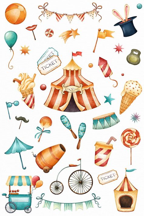 Carnival Clipart, Circus Clipart, Holiday Clip Art, Circus Illustration, Birthday Party Clipart, Circus Design, Clipart Birthday, Halloween Circus, Party Cartoon