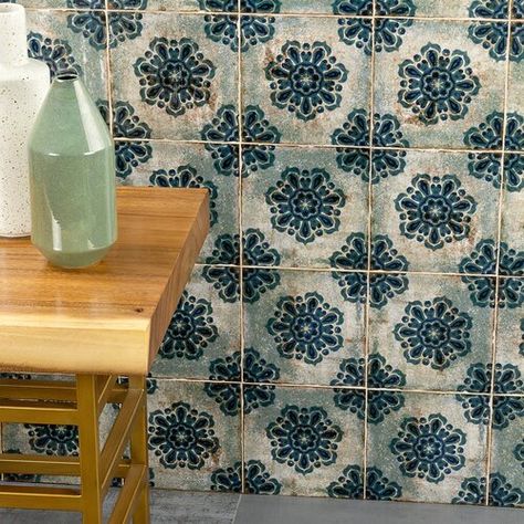 Ivy Hill Tile Angela Harris Harbour Sonata Décor 8" x 8" Ceramic Field Tile & Reviews | Wayfair Angela Harris, Mediterranean Tiles, Villa Lagoon Tile, Elegant Tiles, Decorative Wall Tiles, Ceramic Subway Tile, Ceramic Mosaic Tile, Glass Subway Tile, Ivy Hill Tile