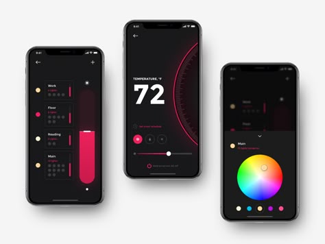 Smart Home App Controls Lighting And Thermostat by Shakuro App Ui Ux Design, App Screen, Ui Ux Inspiration, Light App, Ui Ux 디자인, Mobile Ui Design, Smart Home Security, Color Picker, Smart Home Automation