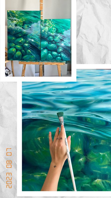 underwater ocean painting, underwater seascape painting, beach tutorial, sea tutorial, ocean tutorial, how to do underwater acrylic art, artist art waves beach new art painting sea ocean water elements oil acrylics techniques on canvas sea lover landscape homedecor, interiordesign, interiorart, homestyling interior art video art ideas art collection modern art 2023 green blue aesthetics Ocean Tutorial, Underwater Seascape, Painting Underwater, Blue Aesthetics, Underwater Ocean, Art 2023, Waves Beach, Painting Beach, Sea Lover