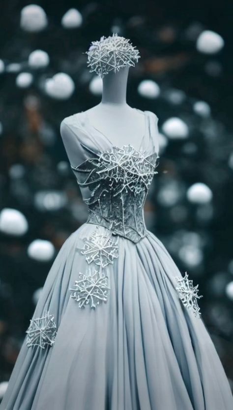 Ice Queen Ball Gown, Winter Court Fashion Acotar, Winter Fantasy Cosplay Dresses, Ice Queen Aesthetic Dress, Acotar Winter Court, Acotar Clothes, Winter Masquerade, Starfall Ball, Snow Queen Dress