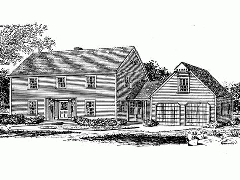 Colonial Style 2 story 4 bedrooms(s) House Plan with 2272 total square feet and 3 Full Bathroom(s) from Dream Home Source House Plans Saltbox House Plans, Colonial House Floor Plans, Colonial Floor Plans, Contemporary Floor Plans, House Plans Colonial, Colonial Style House, Loft Area, Colonial Style House Plans, Blueprint Pictures