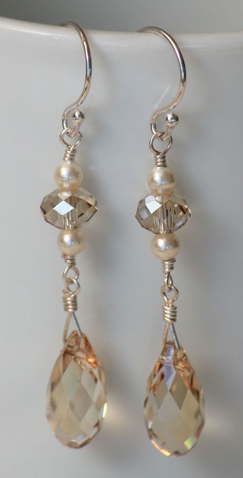 Vintage Crystal Earrings, Diy Wedding Earrings, Swarovski Crystals Diy, Crystal Earrings Diy, Diy Earrings Pearl, Diy Pearl Earrings, Pearl Earrings Designs, Swarovski Jewelry Earrings, Silver Crystal Earrings