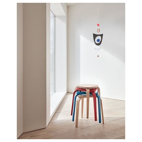 KYRRE Stool, bright red - IKEA Ikea Kyrre, Bent Wood, Ikea Family, Island Home, Extra Seating, Birch Plywood, Wood Veneer, Bright Red, Wood Legs