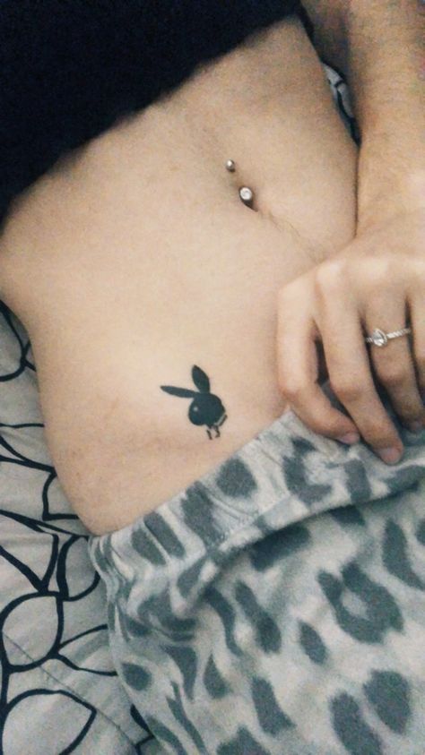 Playgirl Tattoo, Playboy Bunny Tattoo Hip, Hot Tattoo Ideas, Playboy Bunny Tattoo, Playboy Tattoo, Pelvic Tattoos, Tattoo World, Hidden Tattoos, Chic Tattoo