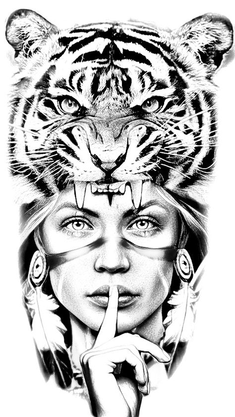 Tiger Woman Tattoo Design, Tato Realis, Headdress Tattoo, Tattoo Ideas Males, Big Cat Tattoo, Catrina Tattoo, Hipster Drawings, Native American Tattoo, Native American Tattoos