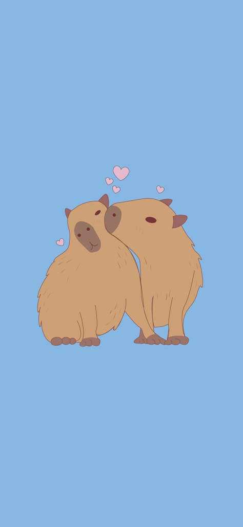 Two capybaras in love on a blue background Capybara Wallpaper Iphone, Love Animals Drawing, Capybara Background, Capybaras In Love, Cute Capybara Wallpaper, Capybara Wallpaper, Baby Capybara, Fox Wallpaper, Pig Wallpaper