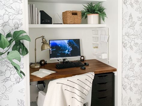 Browse Photos | Apartment Therapy Guest Bedroom And Office, Closet Turned Office, Live Edge Dining Room, Small Home Office Ideas, Small Office Interior Design, Closet Desk, Home Office Closet, Closet Office, Office Nook