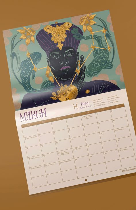 Stay inspired and connected to the stars throughout the year with our beautifully designed 2024 Zodiac Affirmation Calendar. Matte and Saddle Stich Finish Each month highlights a different zodiac sign with its corresponding famous black women. From the determination of Capricorn with Eartha Kitt, to the fire boldness of Aries with Maya Angelou, our calendar celebrates the achievements and influence of these remarkable individuals. Zodiac Calendar 2023, Astrology Calendar Zodiac Signs, Full Moon Calendar 2024, 2025 Witchy Calendar, Full Moon In Aries 2024, Saddle Stitch Binding, March Pisces, Zodiac Calendar, Different Zodiac Signs