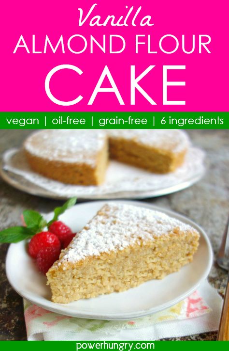 Vegan vanilla almond flour cake, made with ease in 1 bowl with only 6 ingredients! Enjoy it plain, or make two for a perfect layer cake. #oilfree #vegan #cake #yellowcake #vanillacake #grainfree #glutenfree #paleo #6ingredients #cleaneating #cleaneats #almondflour #vegancake #1bowl #easy #easyrecipe #dessert Almond Flour Cake, Glutenfri Baking, Almond Flour Cakes, Plant Based Desserts, Flax Seed Recipes, Cake Vegan, Gluten Free Grains, Healthy Food Blogs, Recipe Healthy