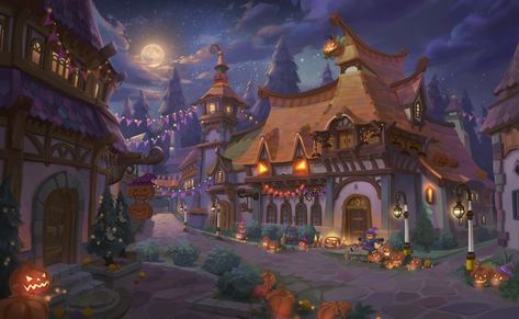 ArtStation - Halloween village, eun flower Town Drawing, Village Festival, Halloween Street, Halloween City, Wattpad Background, Fantasy Village, Village Art, Spooky Town, Halloween Artwork