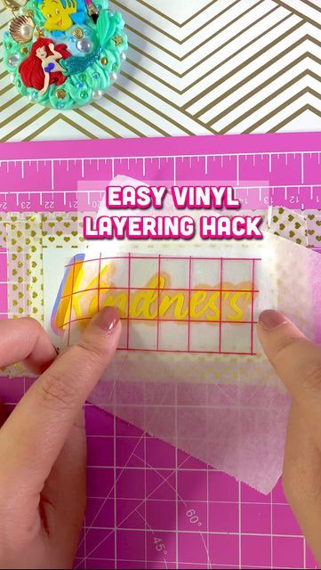 Layering Vinyl With Parchment Paper, Layered Vinyl Designs Cricut, How To Layer Letters With Cricut, Layering Vinyl, Cricut Transfer Paper Hack, Layering Vinyl Cricut, How To Layer Vinyl Cricut, Cute Cricut Ideas, Cricut Clothing Projects