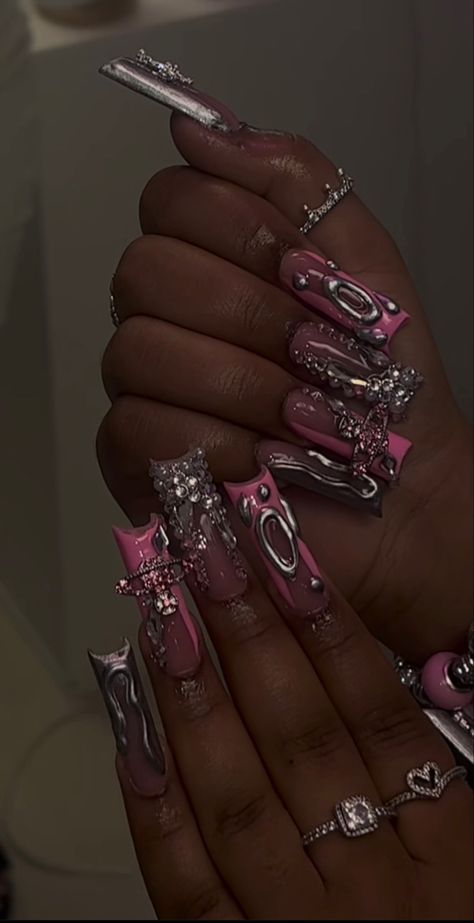 Bad Nails, Tapered Square Nails, Long Acrylic Nail Designs, Colored Acrylic Nails, French Tip Acrylic Nails, French Acrylic Nails, Acrylic Nails Coffin Pink, Long Square Acrylic Nails, Unique Acrylic Nails