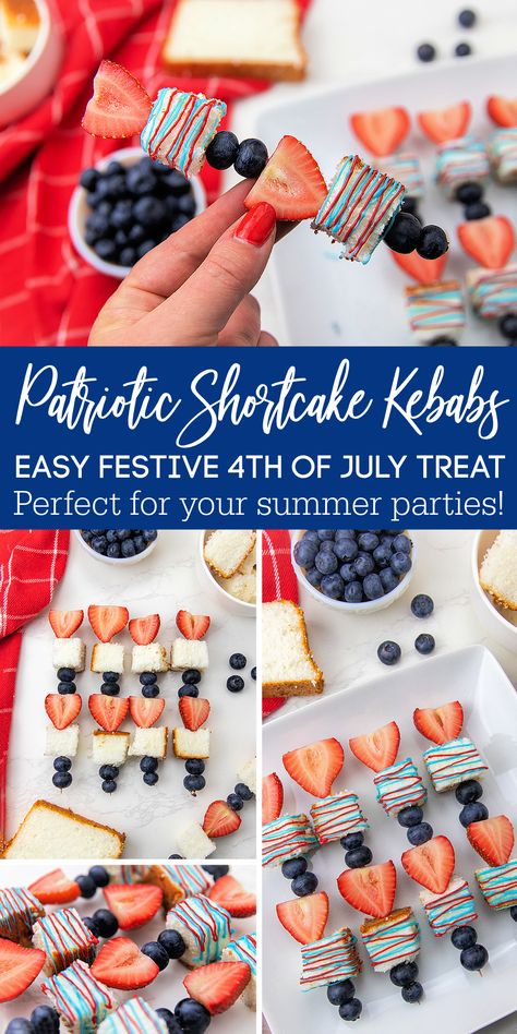 Pound Cake Kabobs, 4th Of July Spritz Cookies, Fourth Of July Kabobs, 4th Of July Kabobs, 4th Of July Fruit Kabobs, Fruit Angel Food Cake, Strawberry Shortcake Kabobs, 4th Of July Treats, Dessert Kabobs