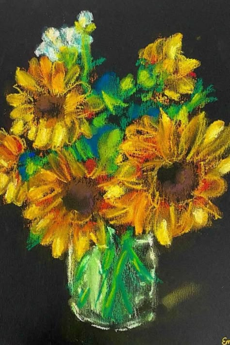 Chalk Pastel Art Ideas, Chalk Pastel Drawings, Pastel Art Ideas, Fall Art Ideas, Thanksgiving Art Projects, Halloween Art Ideas, Fall Sunflowers, Pastel Techniques, Chalk Pastel Art