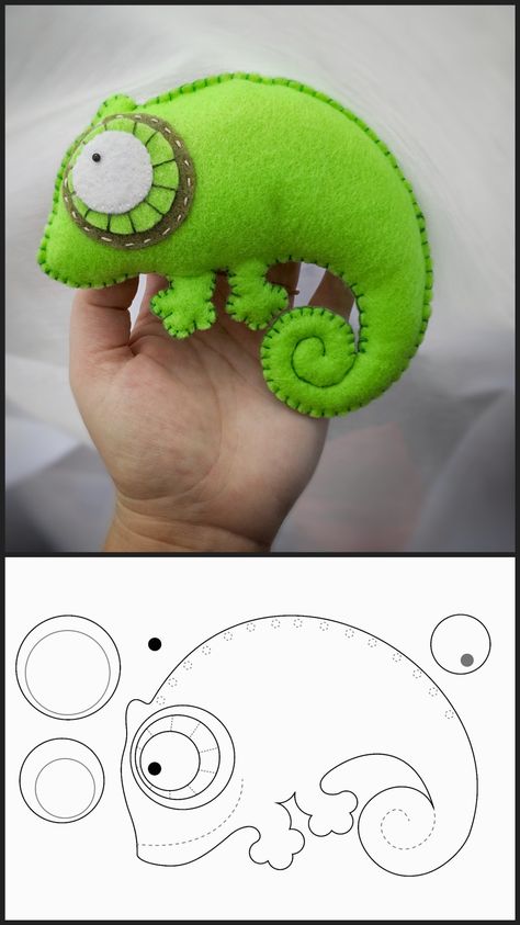 Felt Animal Patterns Free Templates, Felt Chameleon, Stuff Toy, Felt Toys Patterns, Felt Animal Patterns, Felt Crafts Diy, Animal Sewing Patterns, Sewing Stuffed Animals, Baby Sewing Projects