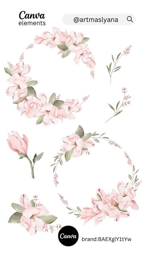 Watercolor Magnolia Floral clipart, Digital I Canva Keywords Elements, Magnolia Wreaths, Watercolor Magnolia, Canva Graphics, Canva Codes, Canva Frames, Canva Keywords, Canva Elements Keyword, Canva Element Keyword