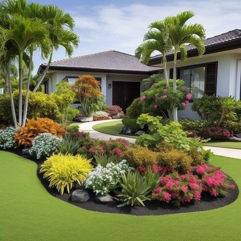 Florida Landscaping, Tropical Garden Design, Front Garden Landscape, Small Front Yard Landscaping, Modern Backyard Landscaping, Front Yard Garden Design, Front House Landscaping, Outdoor Gardens Design, Front Yard Garden